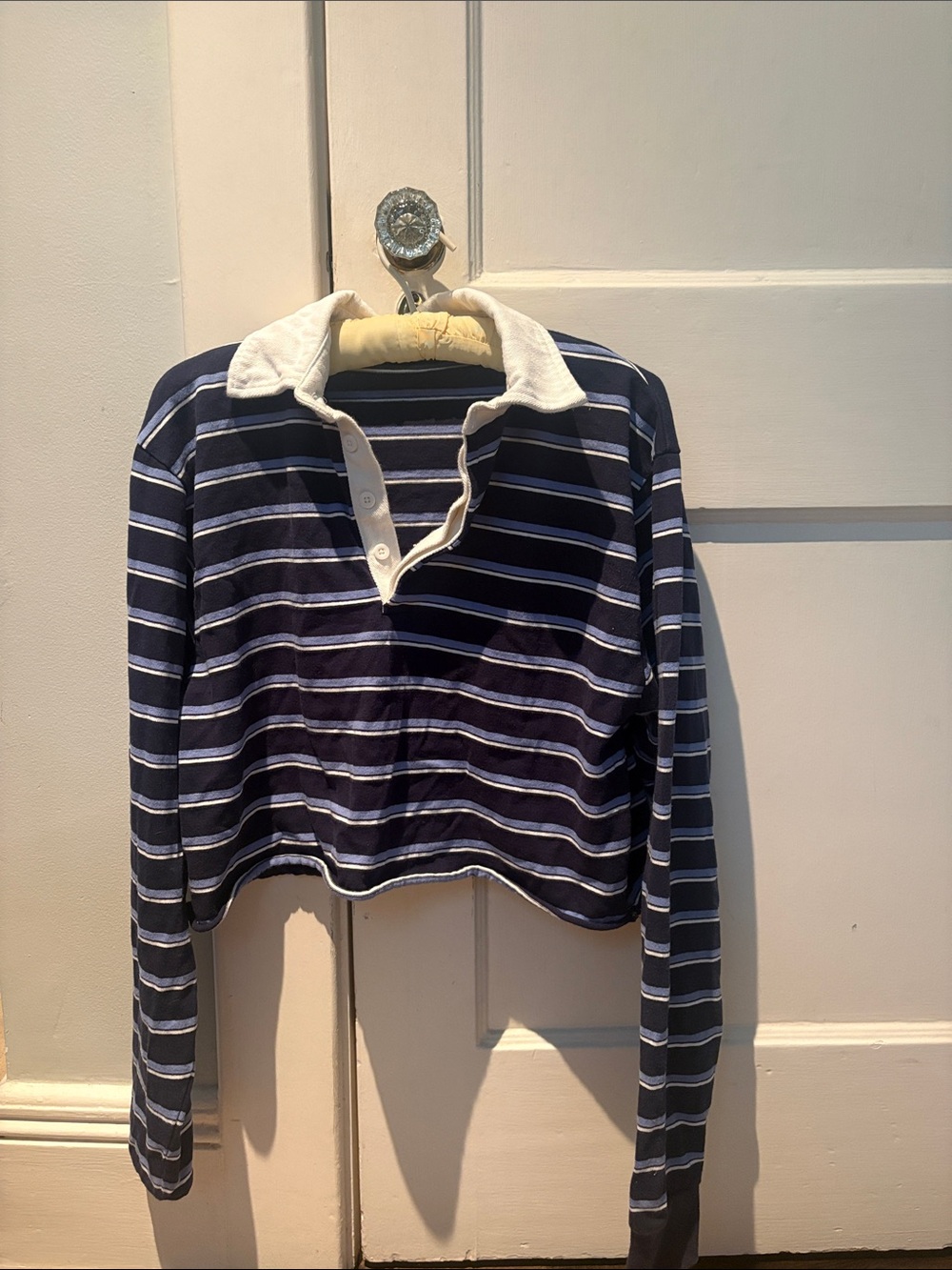 Brandy Melville Navy and White Striped Rugby Polo